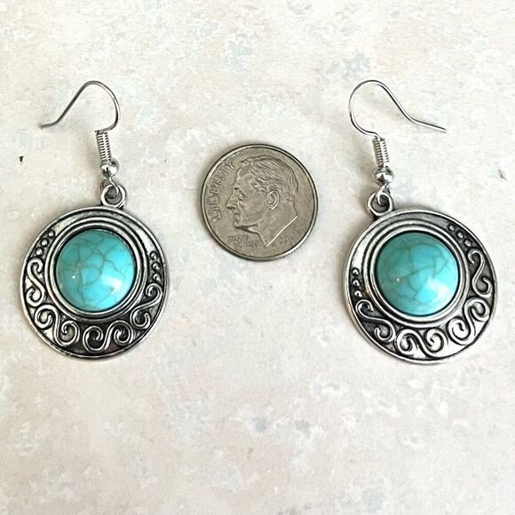 BBT Southwest Style Silver & Turquoise Dangle Earrings - Picture 8 of 10